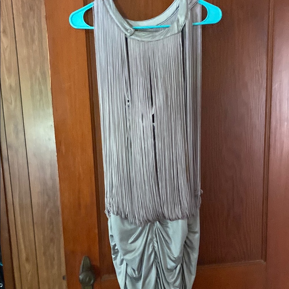 Bebe Fringe Detail Dress in Gray